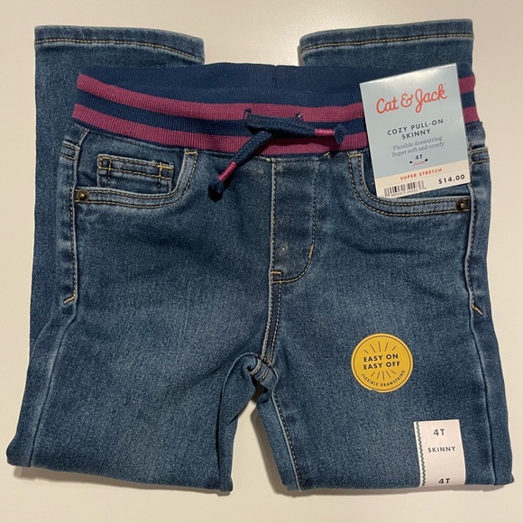 Cat & Jack Kids' Blue Jeans with Pink Stripe - Picture 2 of 3